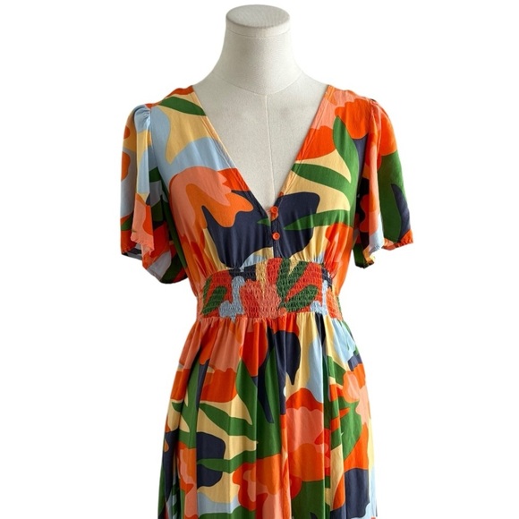 ABEL THE LABEL Anthropologie Hilda Floral Maxi Midi Dress V Neck Tropical Size M - Picture 4 of 9